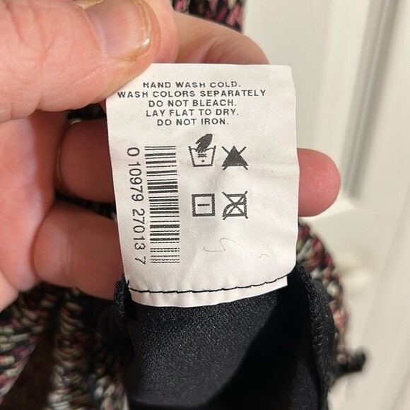 MOTHERHOOD Size Large Midi Dress Wrap Lined Black White Pink Stretch Ruched - Picture 7 of 8